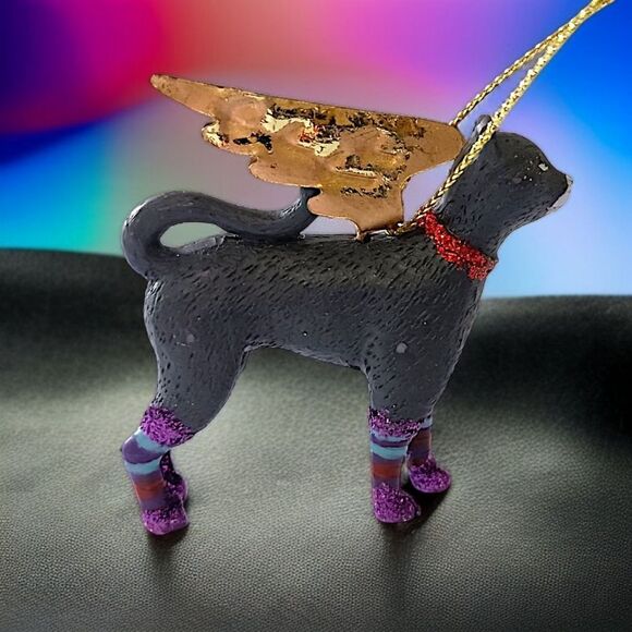 Black Cat Angel Wings‎ Ornament Christmas Holiday Mystical Witchy Gold Glittery - Picture 14 of 16